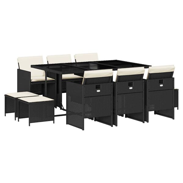 vidaXL 11-osaline aiam&ouml;&ouml;bli komplekt patjadega, must, pol&uuml;rotang