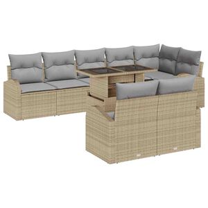 vidaXL Aia Diivanikomplekt padjaga 9 pcs Beež ja heledhall pol&uuml;rotang