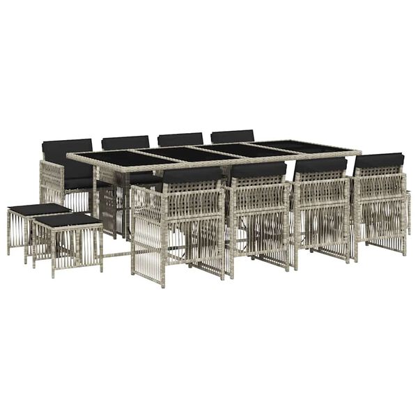 vidaXL 13-osaline aia s&ouml;&ouml;gim&ouml;&ouml;bli komplekt patjadega, hall, pol&uuml;rotang