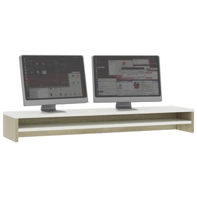 vidaXL monitorialus, valge, Sonoma tamm, 100x24x13 cm, puitlaastplaat