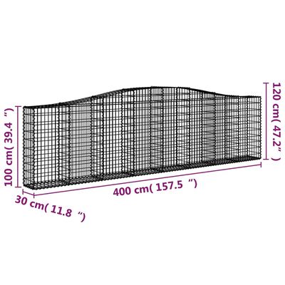 vidaXL kaarekujulised gabioonkorvid 25 tk, 400x30x100/120 cm, raud
