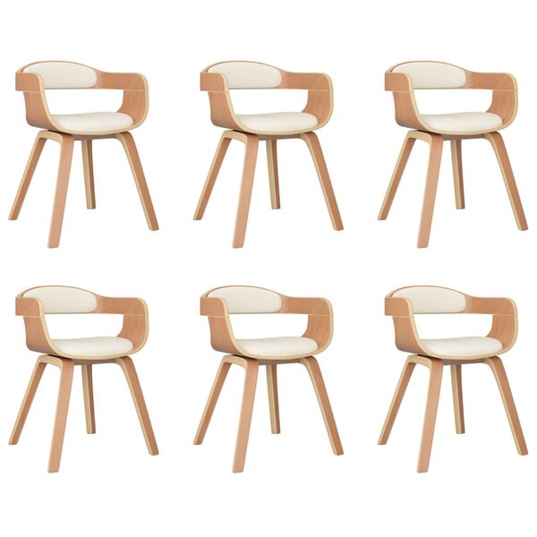 vidaXL s&ouml;&ouml;gitoolid 6 tk, kreemjas, painutatud puit ja kunstnahk