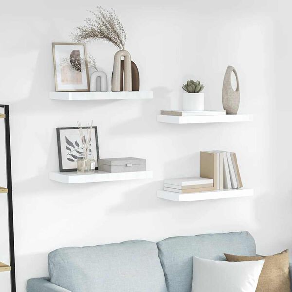 vidaXL seinariiulid, 4 tk, k&otilde;rgl&auml;ikega, valge, 50 x 23 x 3,8 cm MDF