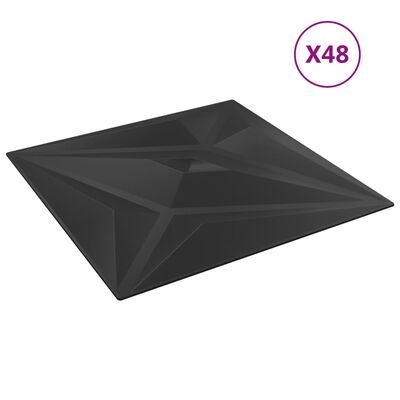 vidaXL seinapaneelid 48 tk, must, 50 x 50 cm, EPS 12 m², täht