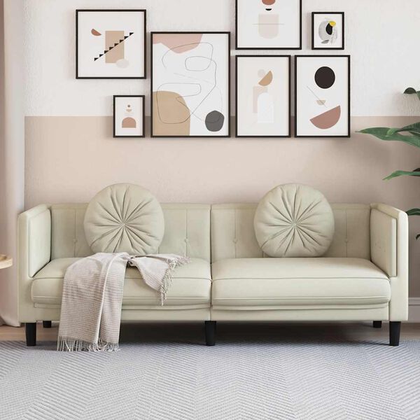 vidaXL diivan patjadega 3-kohaline, kreemjas, samet