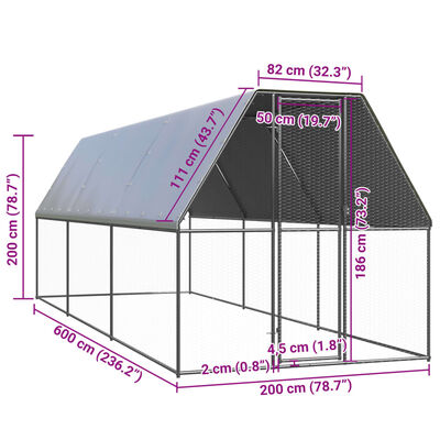 vidaXL õue kanapuur, 2 x 6 x 2 m, tsingitud teras