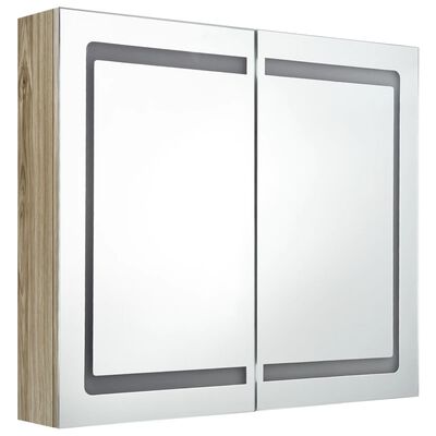 vidaXL LED vannitoa peegelkapp, tamm, 80 x 12 x 68 cm