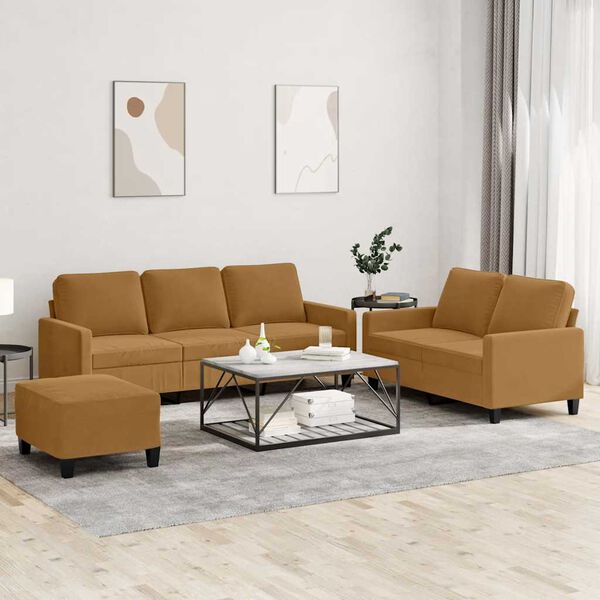 vidaXL 3-osaline diivanikomplekt patjadega, pruun, samet