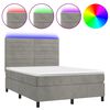 vidaXL kontinentaalvoodi madrats ja LED, helehall, 140x190 cm, samet