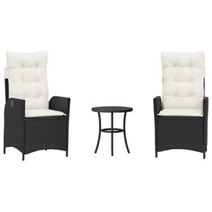 vidaXL 3-osaline bistrookomplekt patjadega, must, pol&uuml;rotang