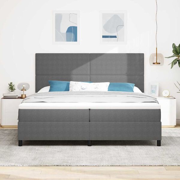 vidaXL LED Box Spring Voodi peaga Helehall ja valge 200 x 200 cm