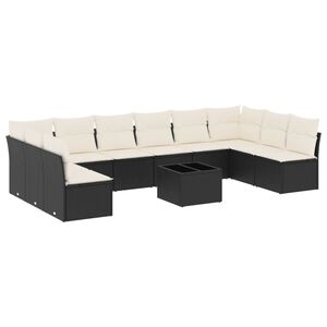 vidaXL 11-osaline aiadiivani komplekt patjadega, must, pol&uuml;rotang