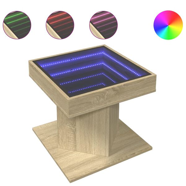 vidaXL kohvilaud LEDiga, Sonoma tamm, 50x50x45 cm, tehispuit