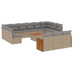 vidaXL 14-osaline aiadiivani komplekt patjadega, beež, pol&uuml;rotang