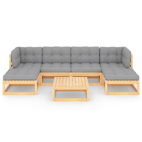 vidaXL 7-osaline aiadiivanikomplekt patjadega, männipuit