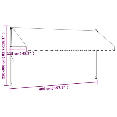 vidaXL sissetõmmatav varikatus antratsiithall, 400x150cm, kangas/teras