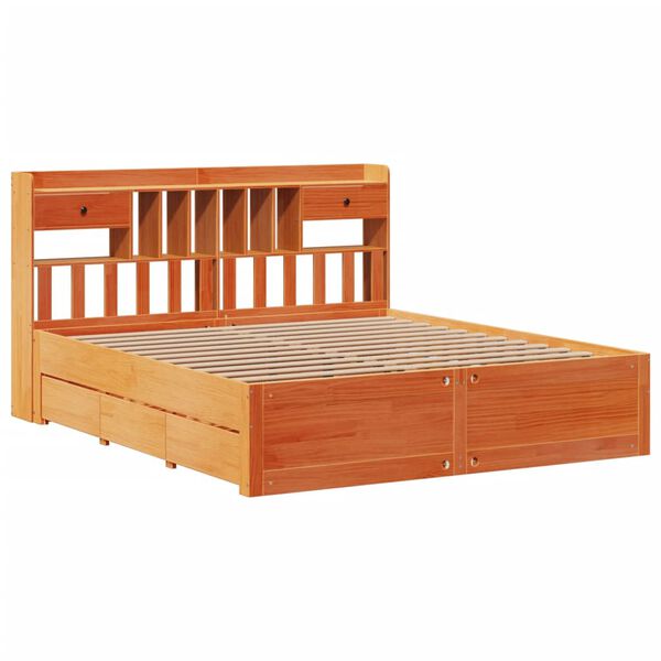 vidaXL riiuliga voodi ilma madratsita, vahapruun, 200x200cm, m&auml;nnipuit