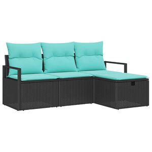 vidaXL Diivanikomplekt padjaga 4 pcs Must ja t&uuml;rkiissinine pol&uuml;rotang