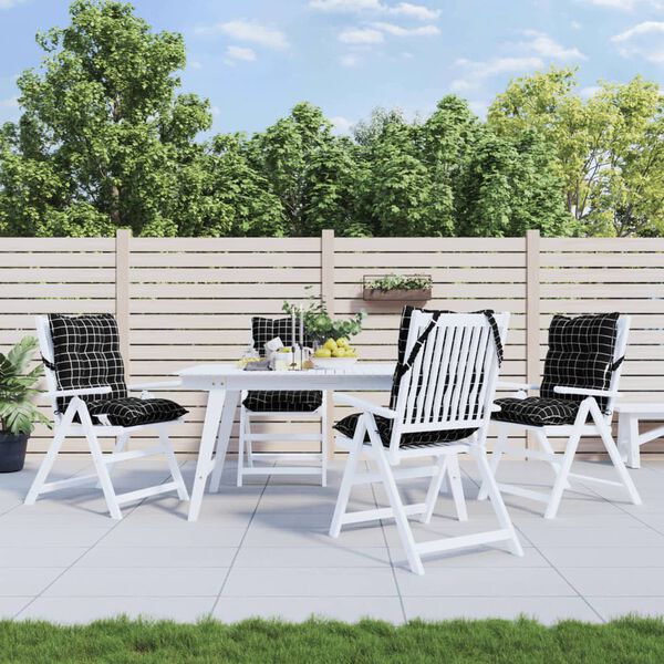 vidaXL madala seljatoega toolipadjad 4 tk, must ruudumuster, kangas