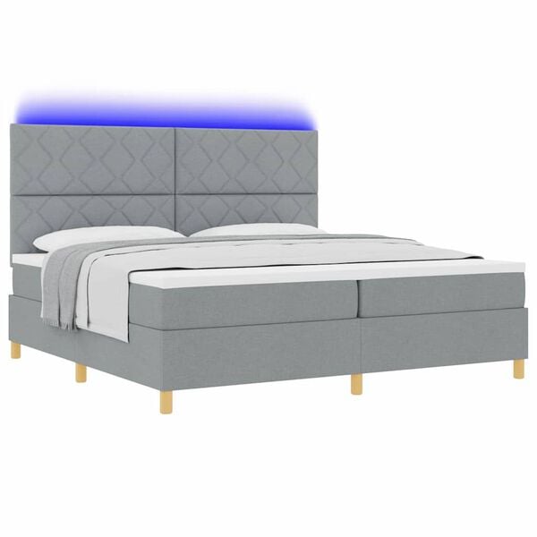 vidaXL LED Box Spring Voodi madratsiga Helehall 200 x 200 cm kangas