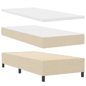 vidaXL LED Box Spring Voodi madratsiga peaga cream 100 x 200 cm kangas