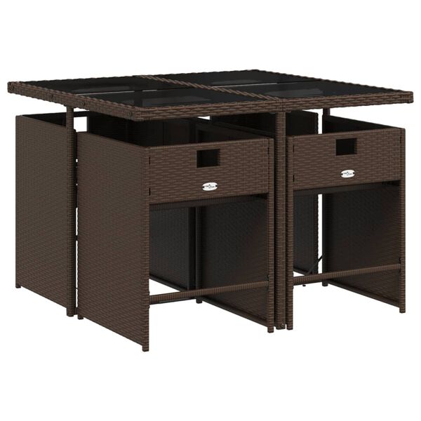 vidaXL 5-osaline aia s&ouml;&ouml;gim&ouml;&ouml;bli komplekt patjadega, pruun, pol&uuml;rotang