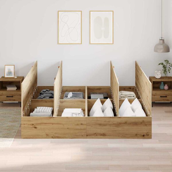 vidaXL Voodi hoiukohaga raam K&auml;sit&ouml;&ouml;puu 200 x 200 cm Tehispuit