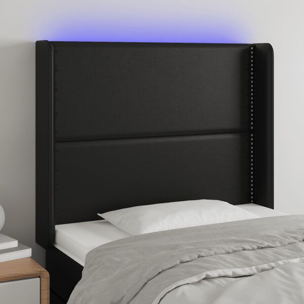 vidaXL LED-voodipeats, must, 93x16x118/128 cm, kunstnahk