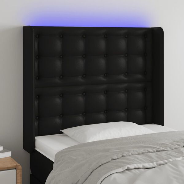 vidaXL LED-voodipeats, must, 93x16x118/128 cm, kunstnahk