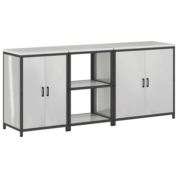 vidaXL Köögivarustus riiuliga Muu ladustamisega 3 pcs Hõbedane Teras