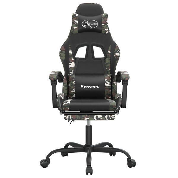 vidaXL pööratav mänguritool jalatoega, must ja kamuflaaž, kunstnahk