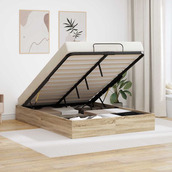 vidaXL Ottomani voodiraam Sonoma tamm 193 x 120 x 25 cm T&ouml;&ouml;deldud puit