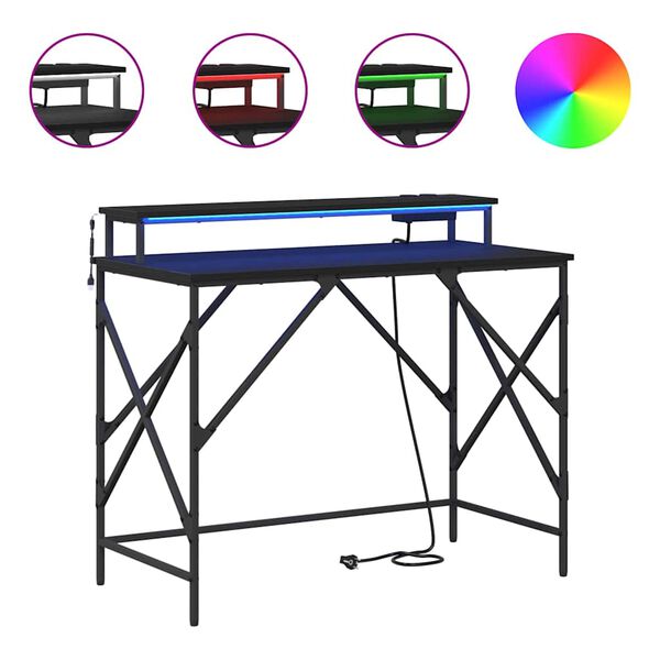 vidaXL Laud LED -ribatuledega Must tamm 100 x 50 x 86,5 cm Tehispuit