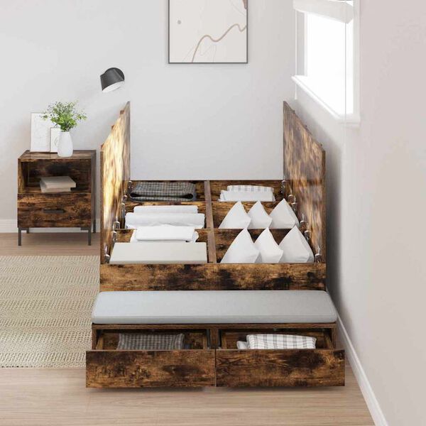 vidaXL Voodi hoiukohaga raam Suitsetatud tamm 100 cm Tehispuit