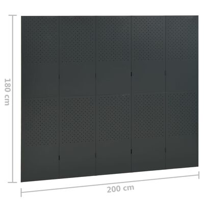 vidaXL 5 paneeliga ruumijagaja 2 tk, antratsiit, 200 x 180 cm, teras