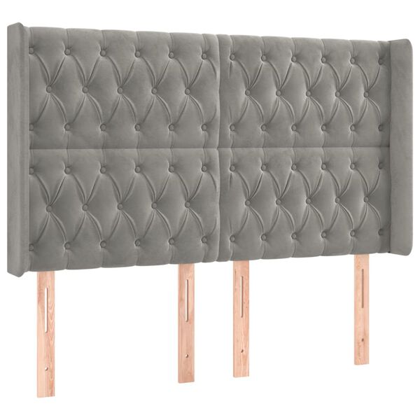 vidaXL voodipeats servadega, helehall, 147x16x118/128 cm, samet