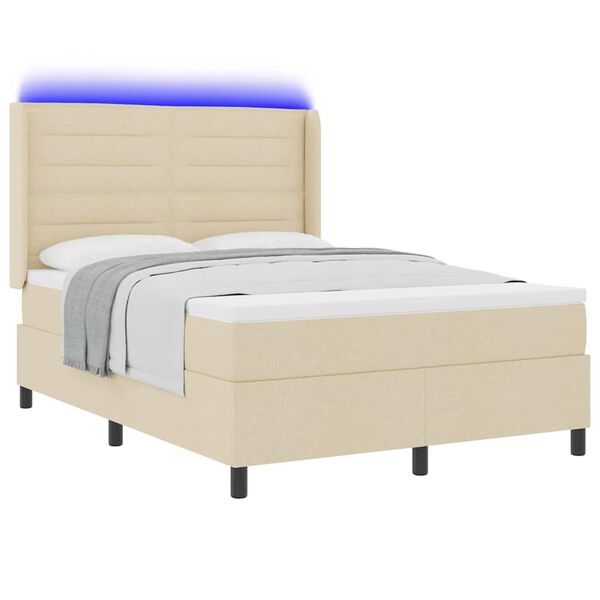 vidaXL LED Box Spring Voodi madratsiga peaga cream 140 x 200 cm kangas