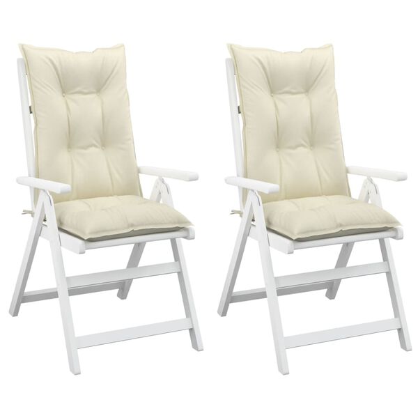 vidaXL kõrge seljatoega toolipadjad 2 tk, kreem, 120x50x7 cm, kangas