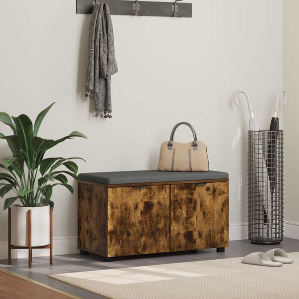 vidaXL Hallipink padjaga uksega Suitsetatud tamm 80 x 46 x 46 cm