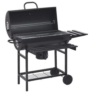 vidaXL t&uuml;nnigrill rataste ja riiulitega, must, teras, 115 x 38 x 95 cm
