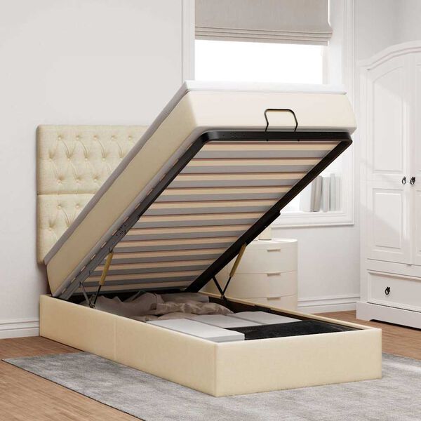 vidaXL Ottomani voodiraam madratsiga, kreemjas, 90x190cm, kangas