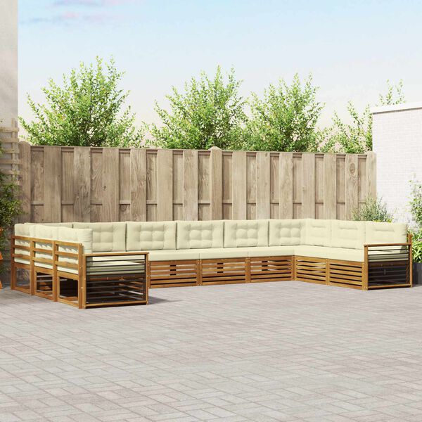 vidaXL Diivanikomplektid 10 pcs Looduslik ja kreem Tugev akatsiapuu