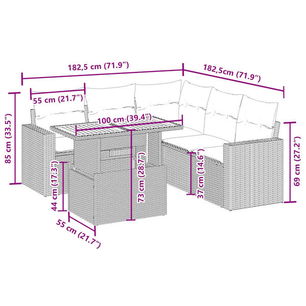vidaXL 6-osaline aiadiivani komplekt patjadega, beež, pol&uuml;rotang