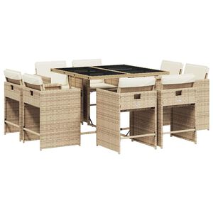 vidaXL 9-osaline aiam&ouml;&ouml;bli komplekt patjadega, beež, pol&uuml;rotang