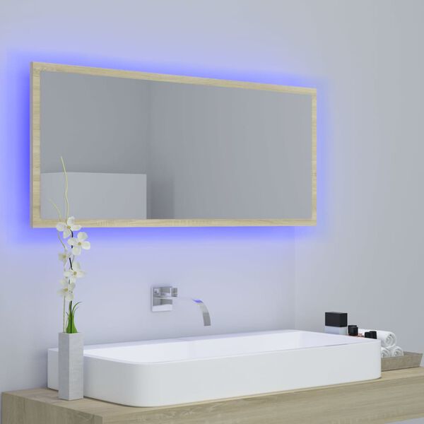 vidaXL LED vannitoa peeglikapp, Sonoma tamm, 100x8,5x37 cm, akrüül