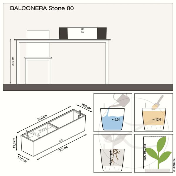 LECHUZA taimekast &bdquo;BALCONERA Stone 80 ALL-IN-ONE&rdquo; beež