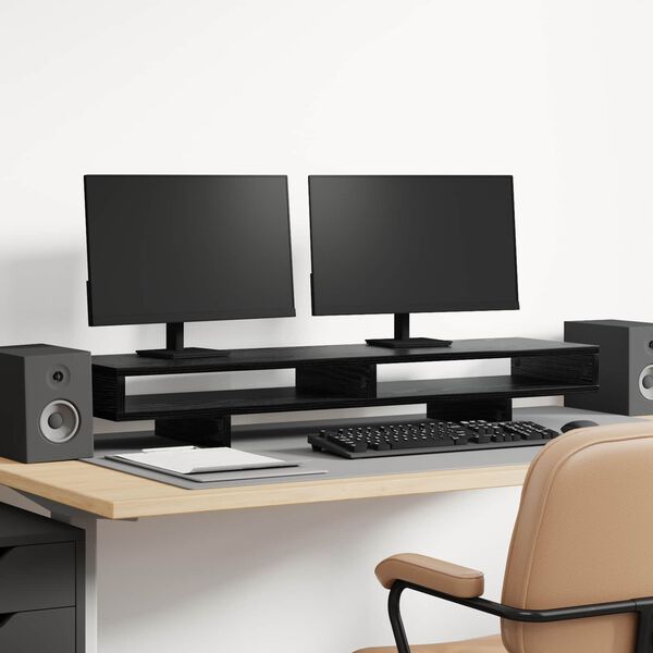 vidaXL Monitori alus riiuliga Must 100 x 27 x 15 cm Tehispuit