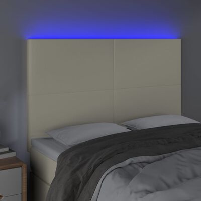 vidaXL LED-voodipeats, kreemjas, 144x5x118/128 cm, kunstnahk