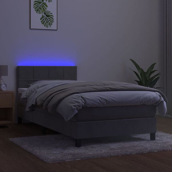 vidaXL kontinentaalvoodi madrats ja LED, helehall, 90x190 cm, samet