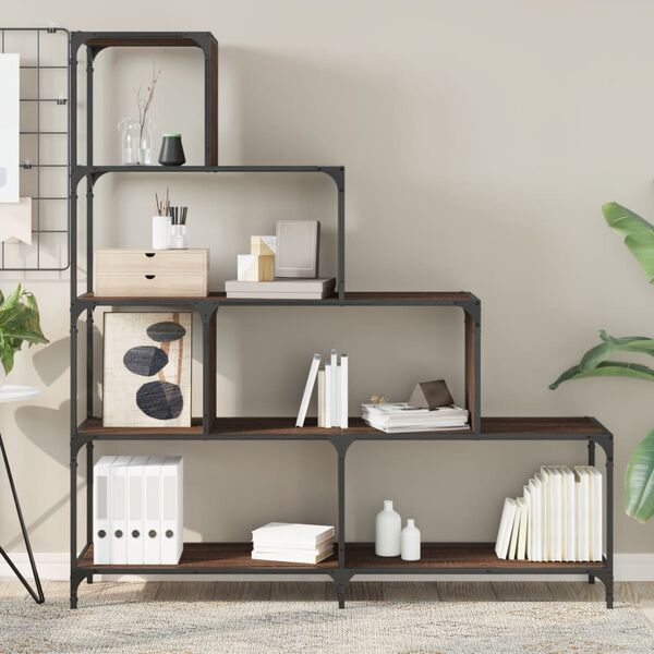 vidaXL raamaturiiul 4-korruseline, pruun tamm, tehispuit